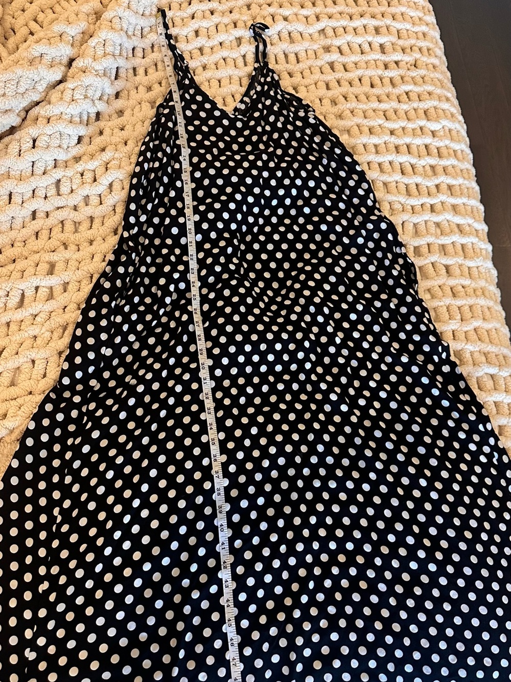Polka Dot Spaghetti Strap Maxi Dress - Black & White - Picture 7 of 12